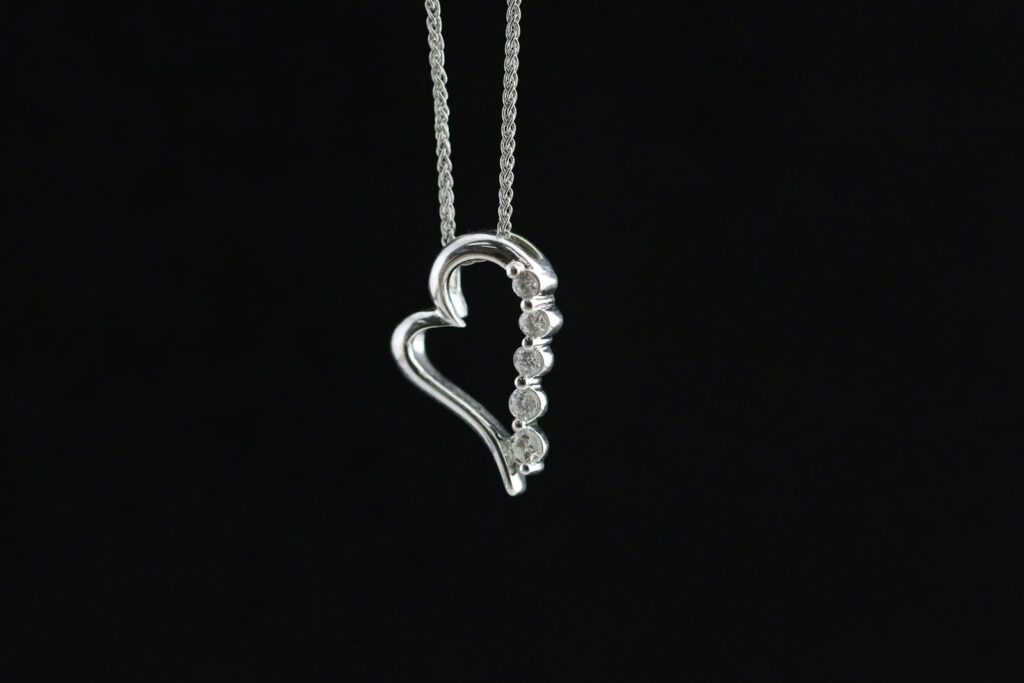 a heart shaped pendant on a black background